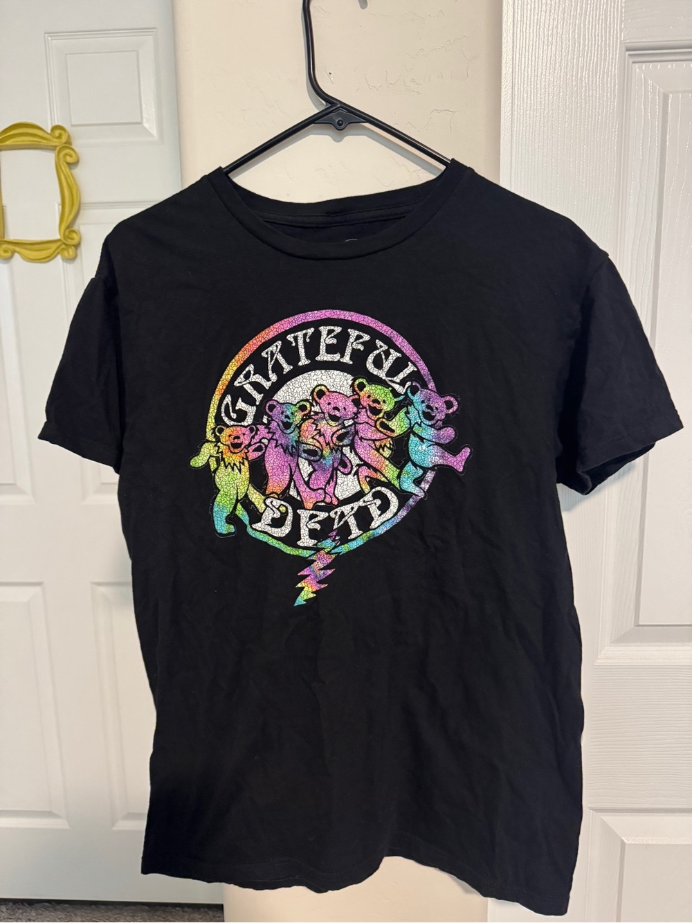 Grateful Dead Glitter Rainbow Dancing Bears Black Tee